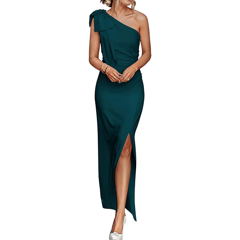 PRETTY GARDEN Women's Summer Sleeveless Ruched Bodycon Slit Maxi Dress Size M
